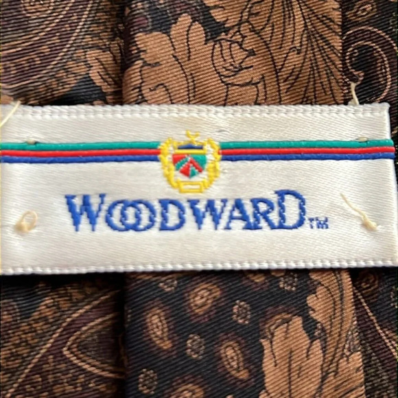 Vintage Woodward Men's Brown Floral All Silk Tie Made in U.S.A. - Picture 2 of 8